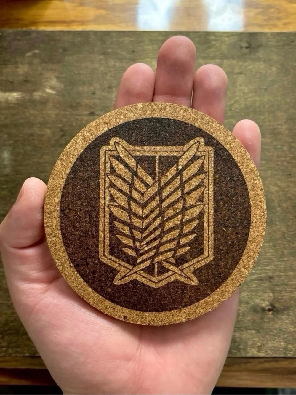Attack On Titan Survey Corps Logo Laser Engraved Cork Coasters Lot of 4